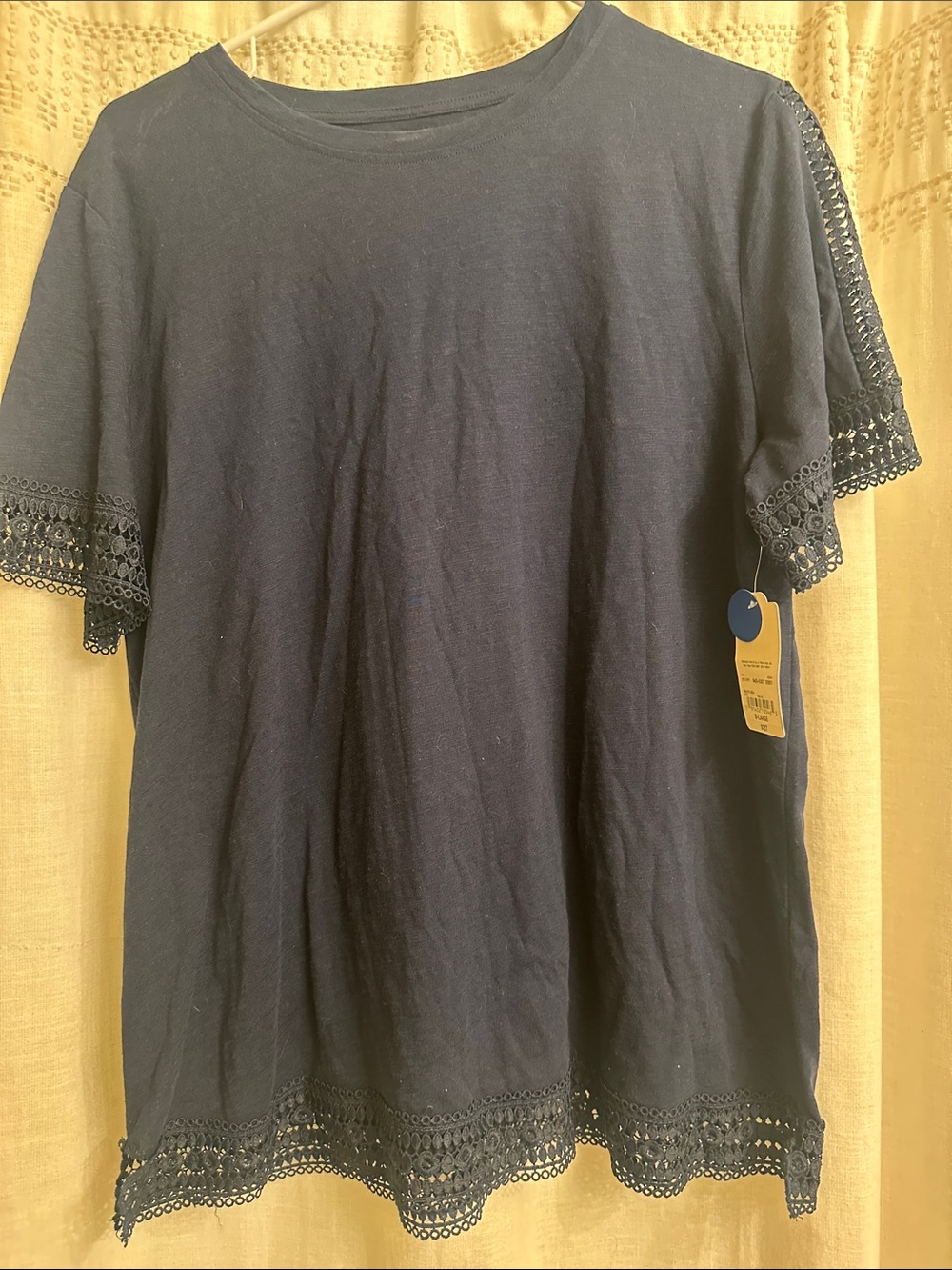 St. John's Bay Navy Short Sleeve Top with Lace Trim